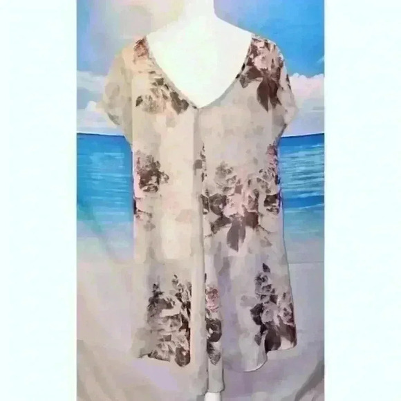 Woman Lightweight TUNIC Top SHEER Juniors High/Low GRAY & PURPLE Hem Shirt 1x XL - Picture 3 of 5